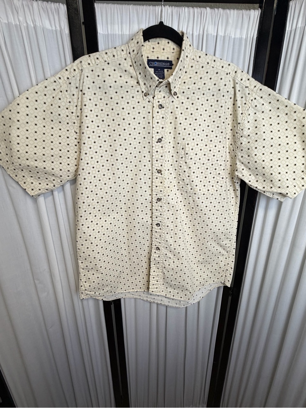 Crossings Cream Short-Sleeve 100% Cotton Button-Down Shirt with Micro Dot Print